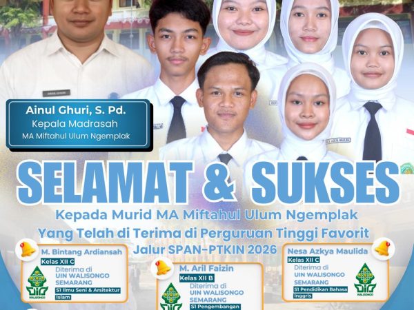 Gemilang di Jalur SPAN-PTKIN 2026, Siswa MA Miftahul Ulum Ngemplak Borong Kursi UIN Walisongo